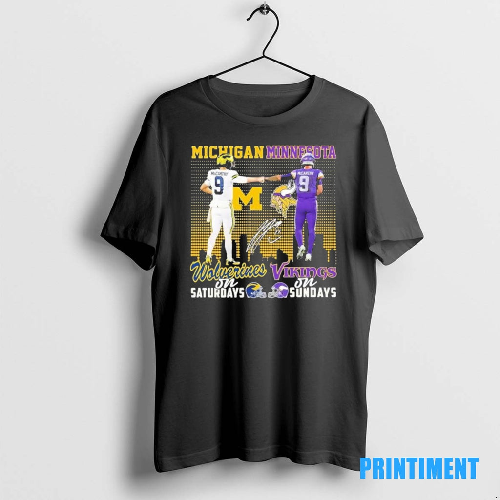 Official Jj Mccarty Wolverines And Vikings Football Tee Sweater