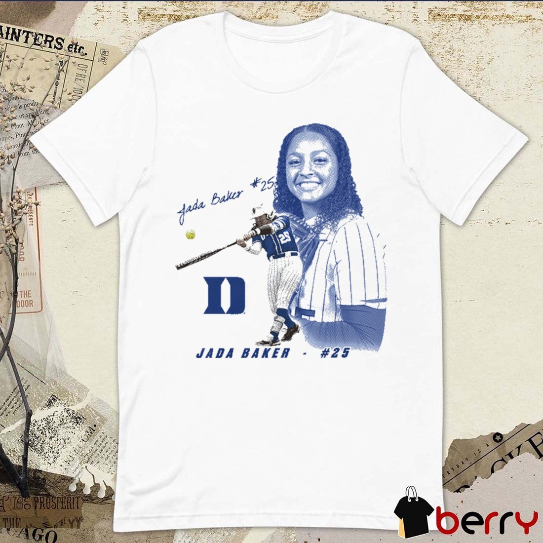 Jada Baker Portrait #25 Duke Blue Devils Softball Graphic t-shirt