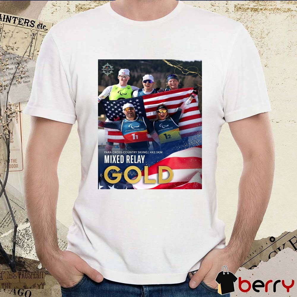 Jake Adicoff Reid Goble Joshua Sweeney Oksana Masters And Sydney Peterson Mixed Relay Gold Medal t-shirt