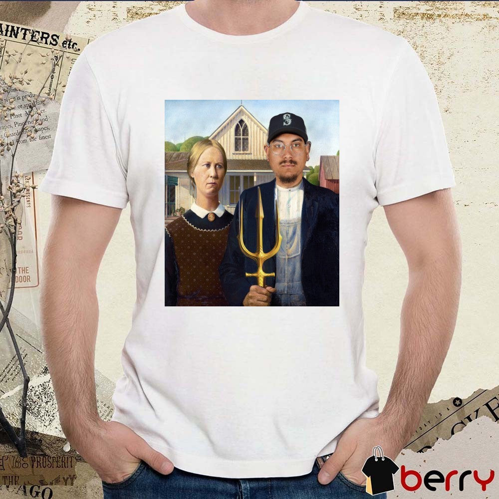 Josh Naylor Seattle Mariners 1930 American Gothic By Grant Wood Parody Art t-shirt