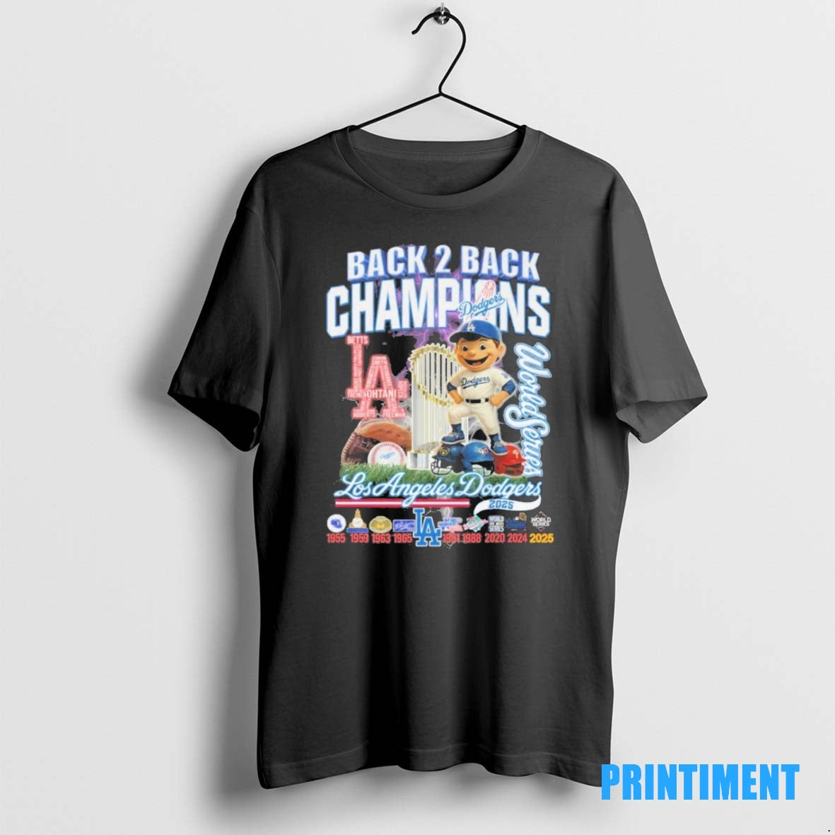 Official Los Angeles Dodgers Mascot 2025 Back 2 Back World Series Champions Tee Sweater
