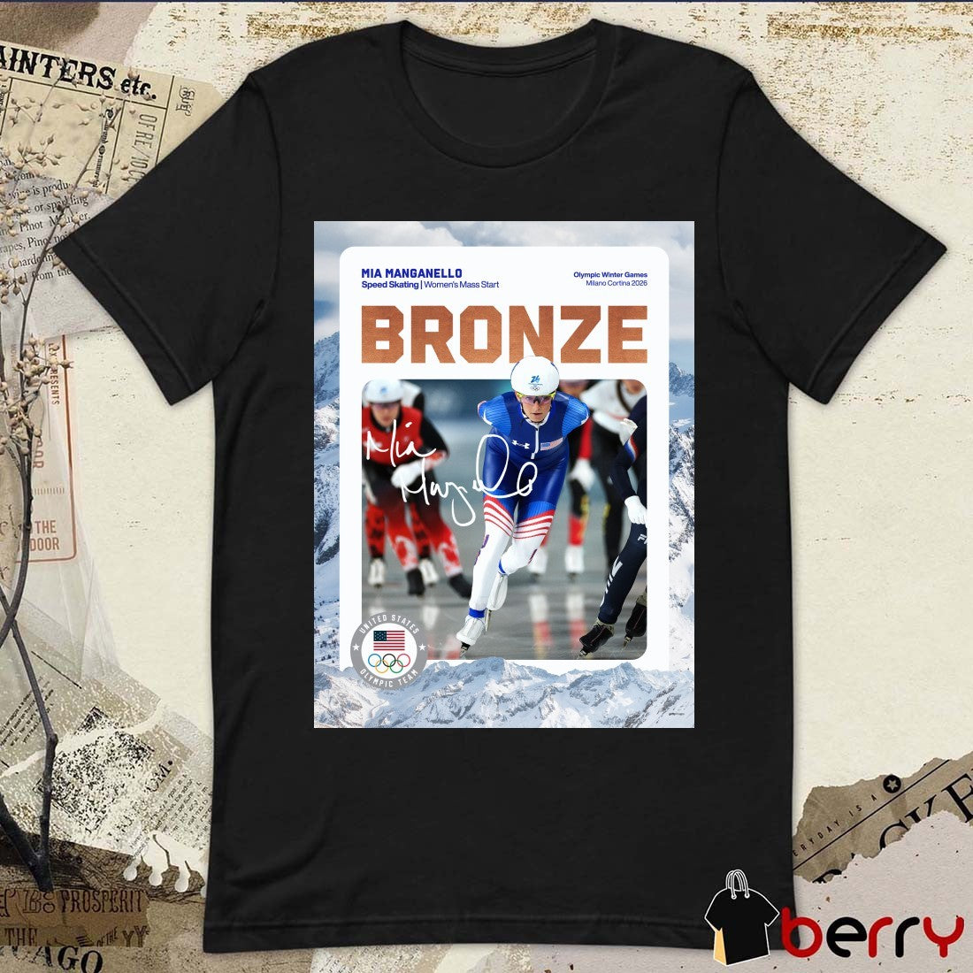 Mia Manganello Speed Skating Women’s Mass Start Olympic Winter Games Milano Cortina 2026 Bronze Medal t-shirt