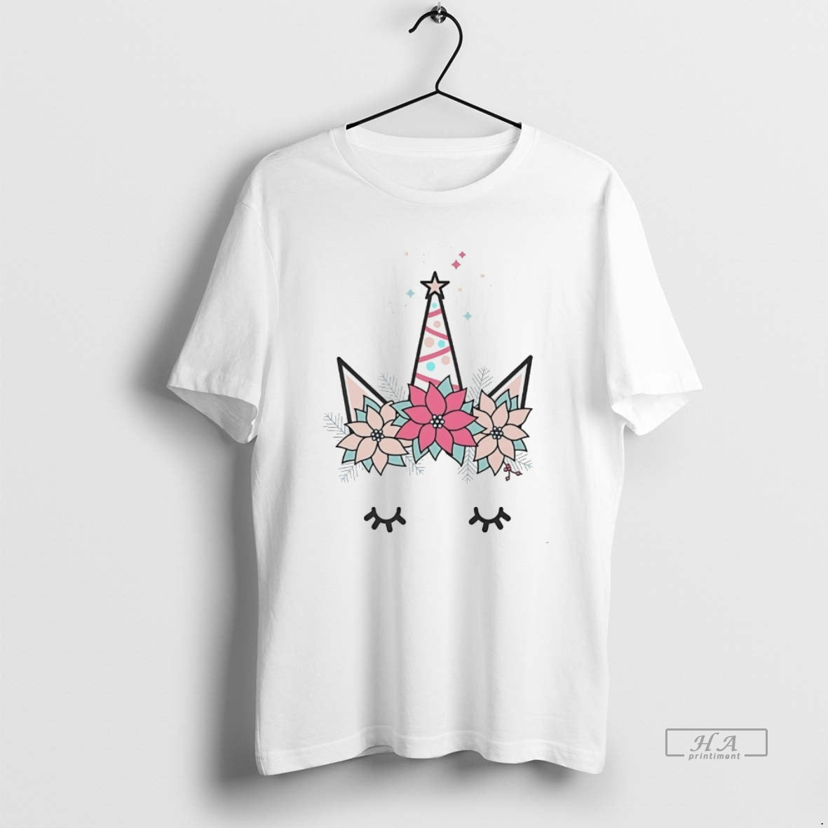 Official Minimalist Unicorn Floral Christmas Horn White