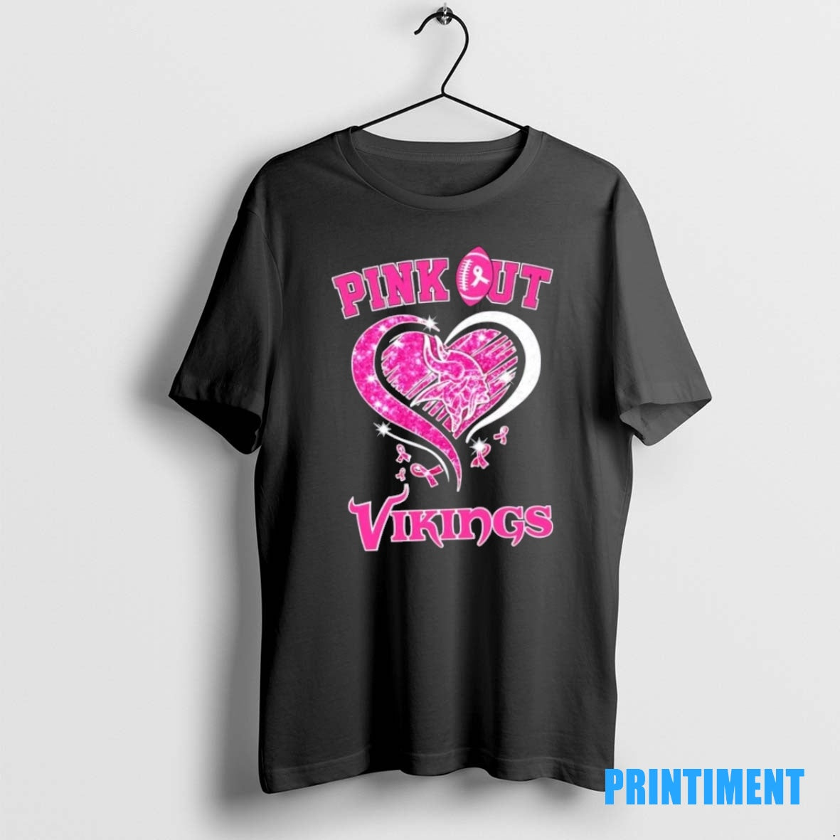 Official Minnesota Vikings Football X Pink Out Hearts Tee Sweater
