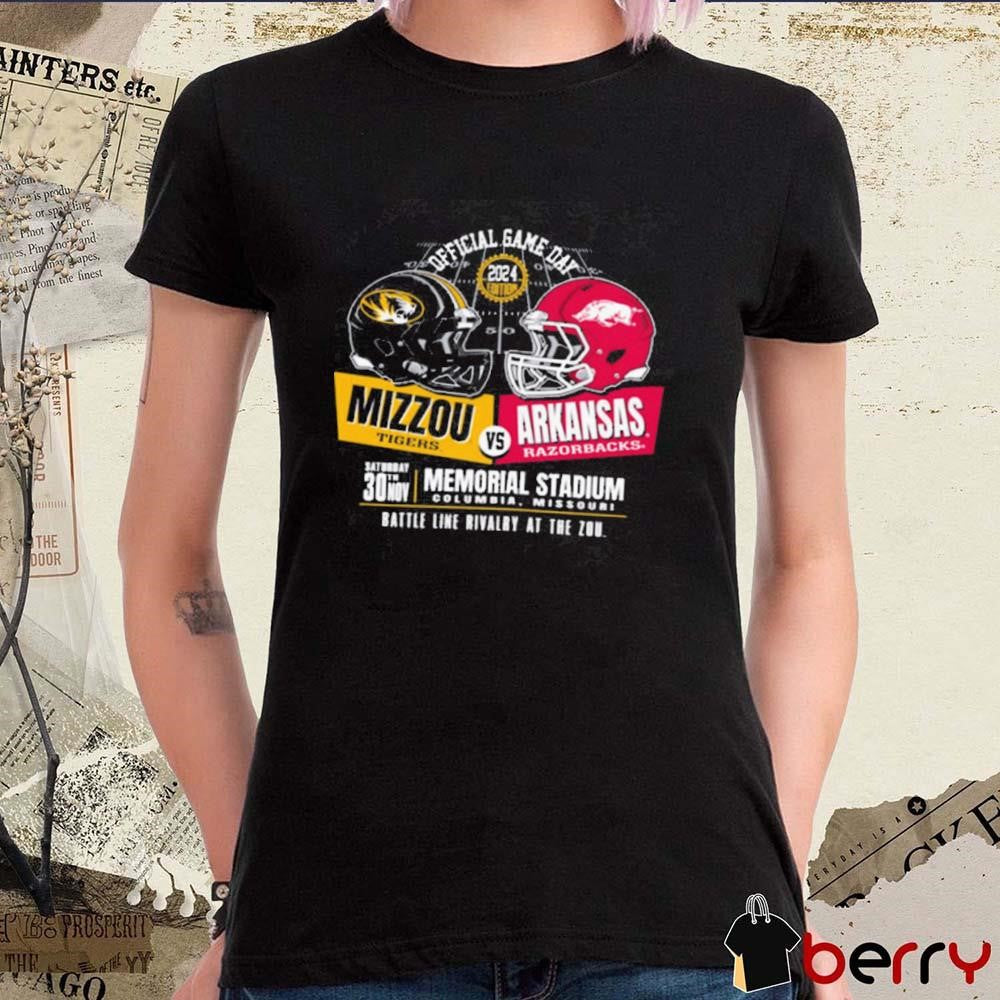 Mizzou Tigers Champion 2024 MU vs Arkansas Razorbacks Game Day Battle Line Rivalry At The Zoo Memorial Stadium t-shirt