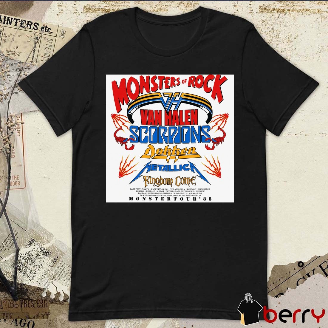 Monsters of Rock Tour ’88 Scorpions, Dokken, Metallica, and Kingdom Come Poster t-shirt