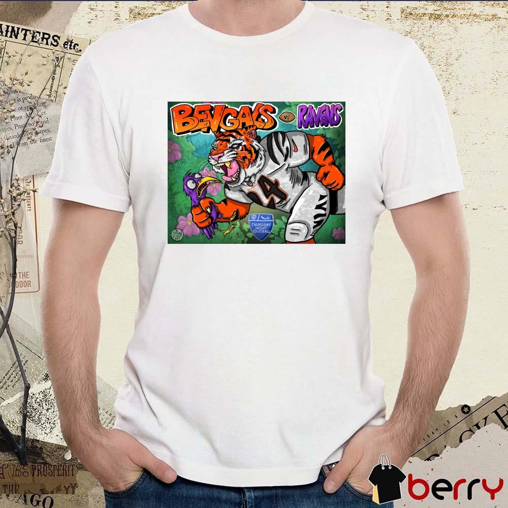 NFL Cincinnati Bengals vs Baltimore Ravens Thursday Night Football Nov 7th 2024 Mascot Poster t-shirt