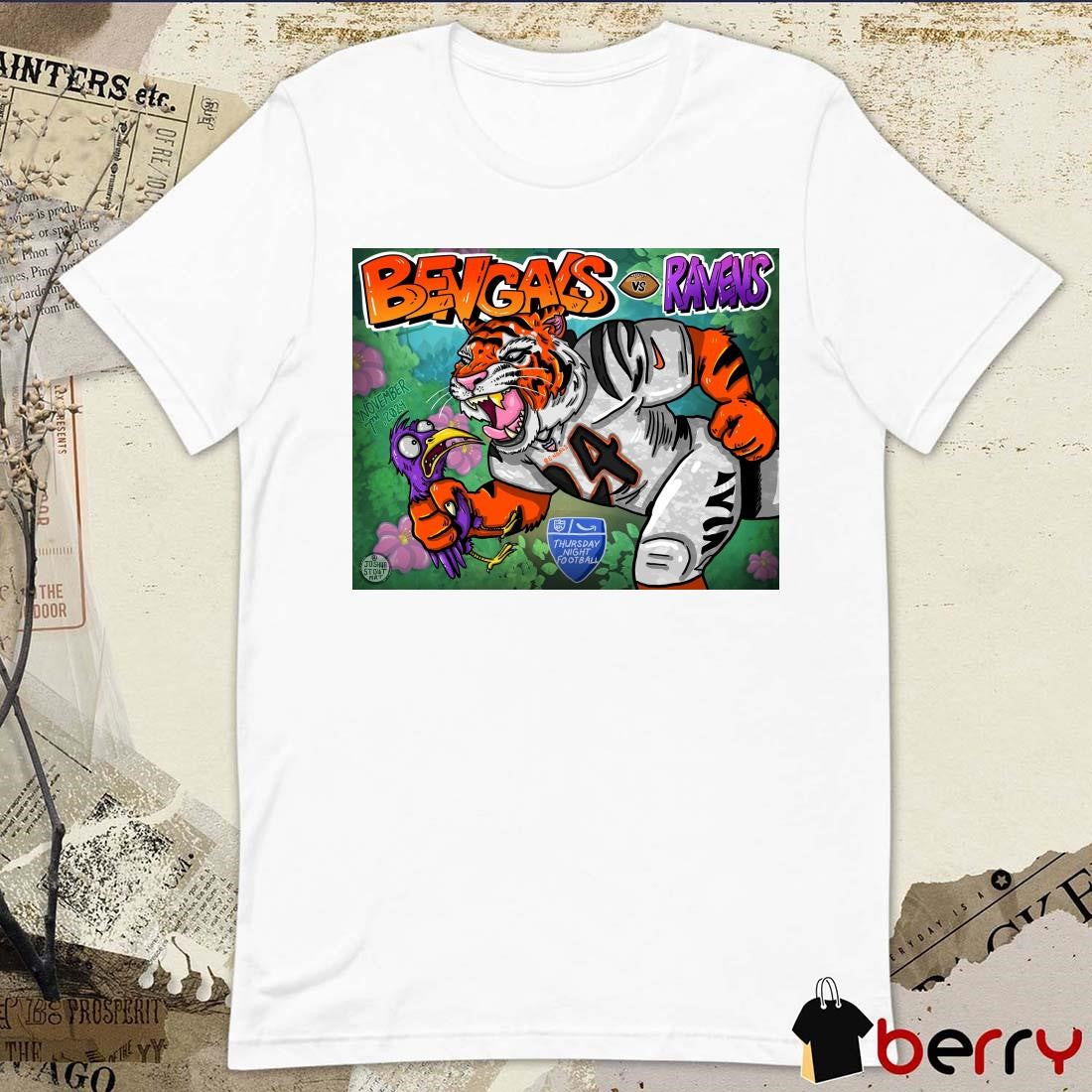 NFL Cincinnati Bengals vs Baltimore Ravens Thursday Night Football Nov 7th 2024 Mascot Poster t-shirt