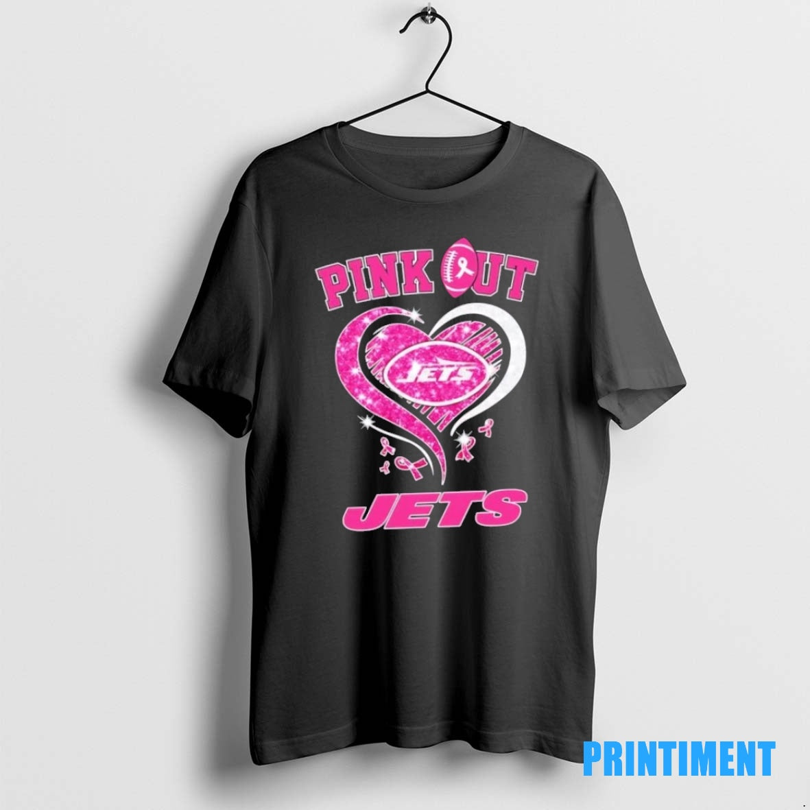 Official New York Jets Football X Pink Out Hearts Tee Sweater