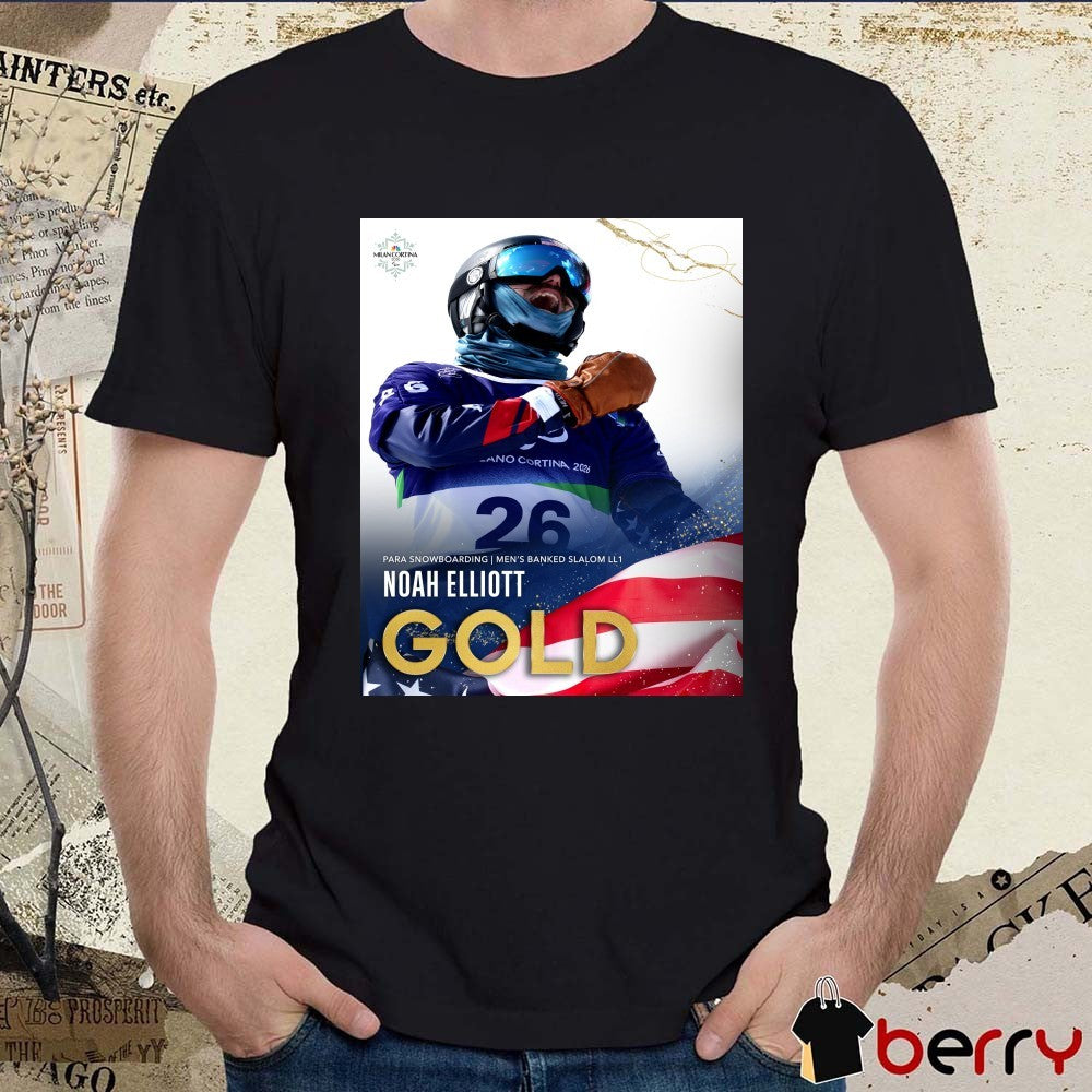 Noah Elliott Para Snowboarding Men’s Banked Slalom LL1 Gold Medal Poster t-shirt