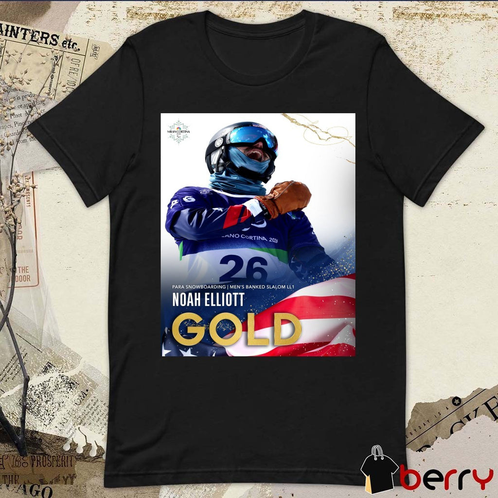 Noah Elliott Para Snowboarding Men’s Banked Slalom LL1 Gold Medal Poster t-shirt