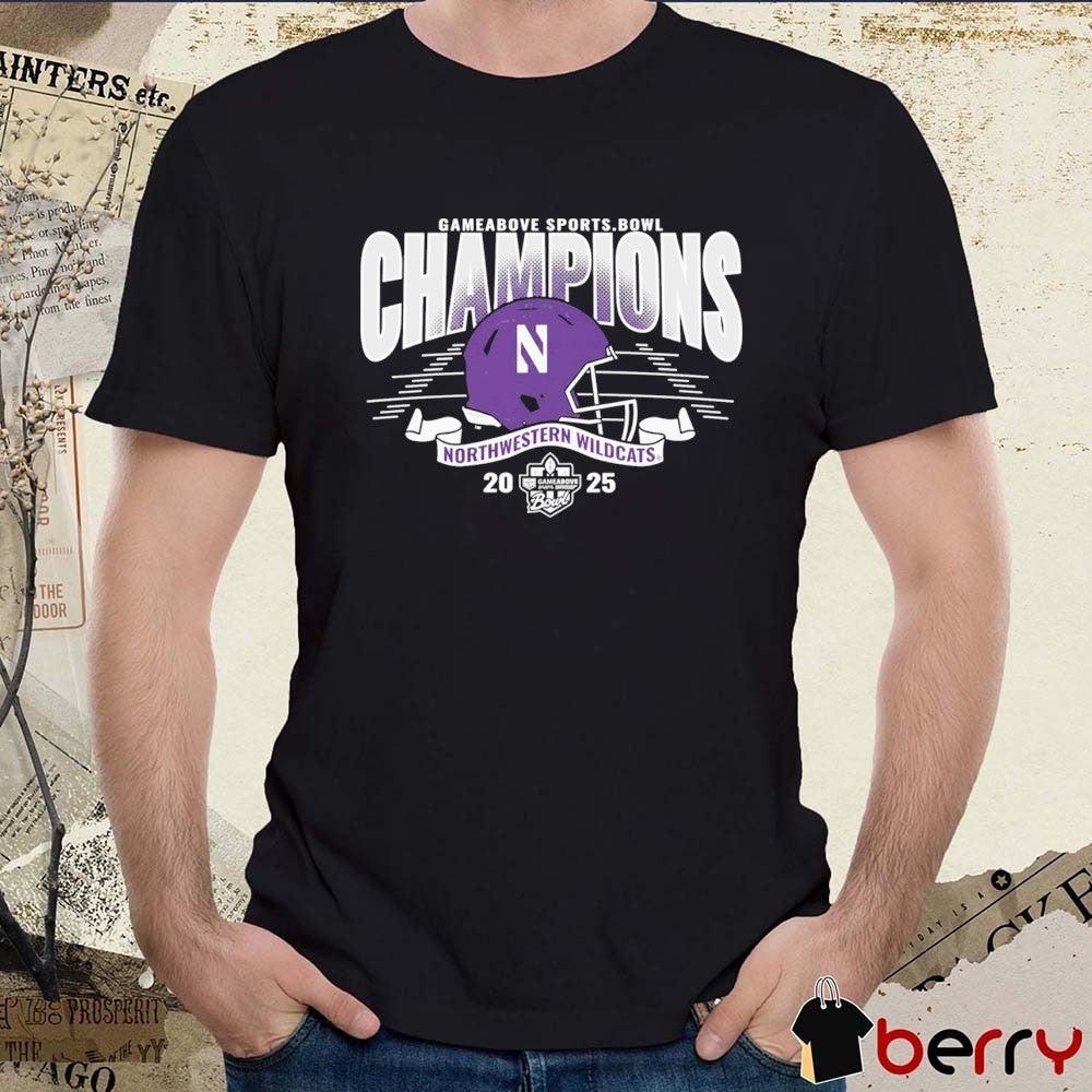 Northwestern Wildcats Purple Blue 84 2025 Gameabove Sports Bowl Football Champions Helmet t-shirt