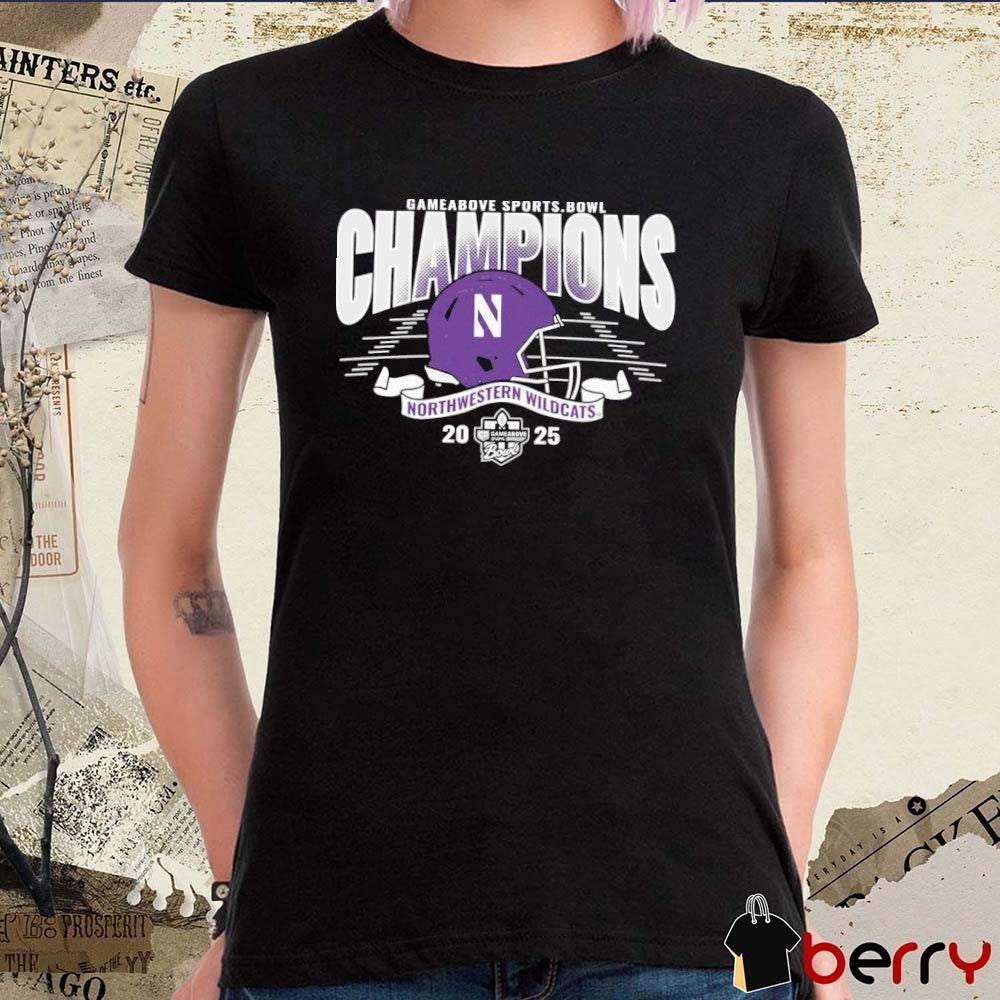 Northwestern Wildcats Purple Blue 84 2025 Gameabove Sports Bowl Football Champions Helmet t-shirt