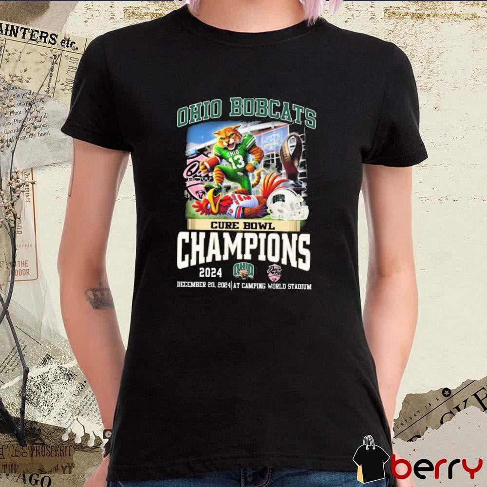 Ohio Bobcats Cure Bowl Champions 2024 December 20 At Camping World Stadium Mascot t-shirt