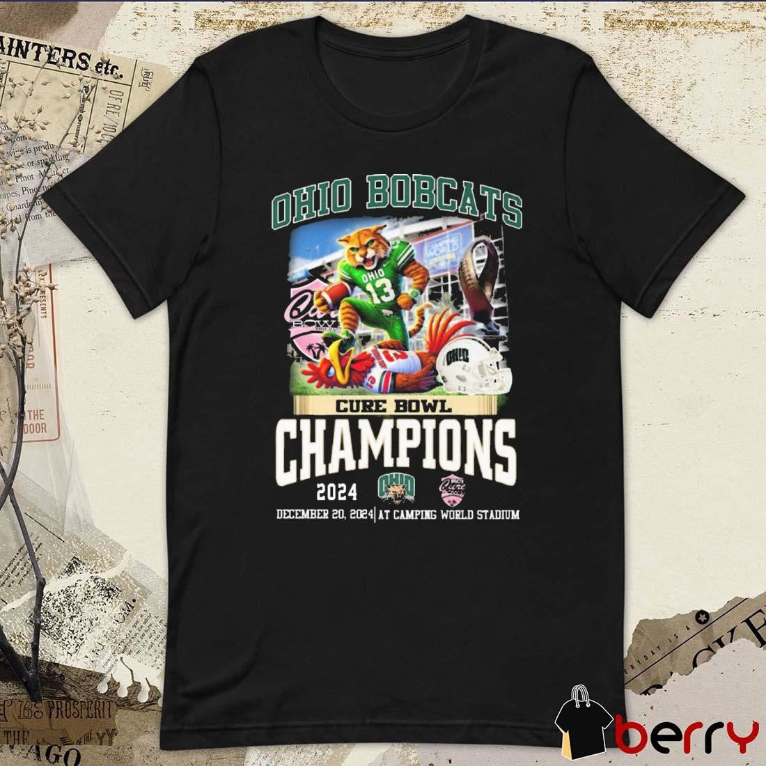 Ohio Bobcats Cure Bowl Champions 2024 December 20 At Camping World Stadium Mascot t-shirt