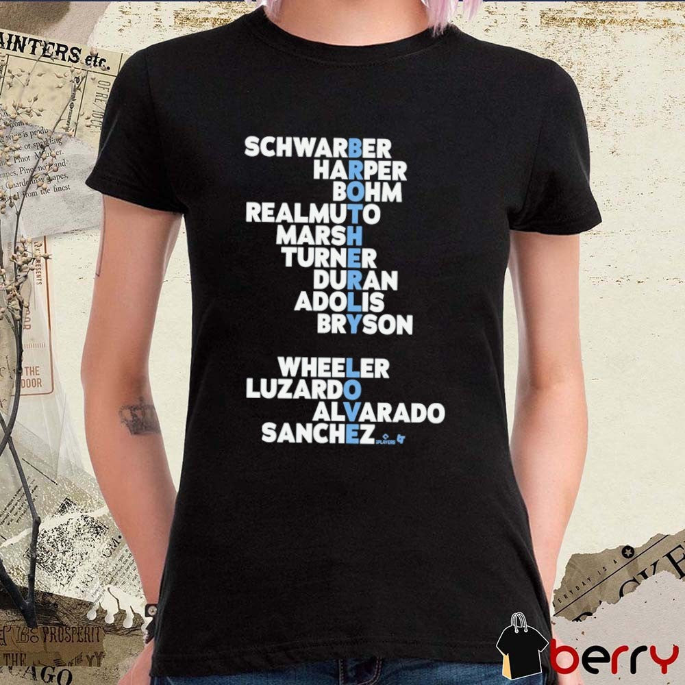 Philadelphia Baseball Brotherly Love Names 2026 Schwarber Harper Bohm Realmuto Marsh Turner t-shirt