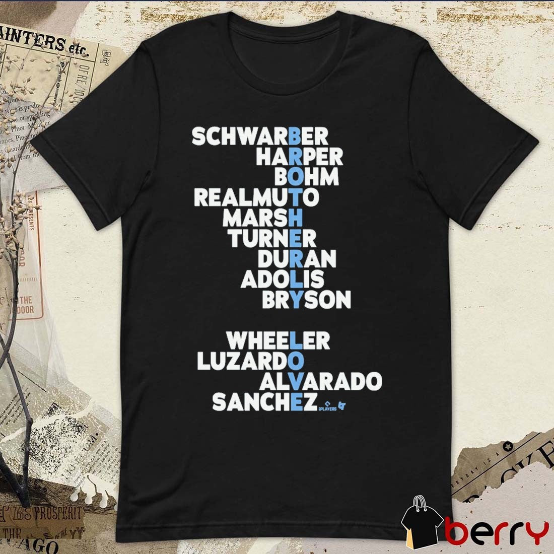 Philadelphia Baseball Brotherly Love Names 2026 Schwarber Harper Bohm Realmuto Marsh Turner t-shirt