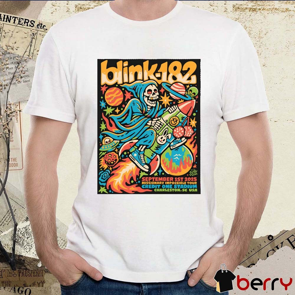 Poster Blink-182 September 1st, 2025 Missionary Impossible Tour Credit One Stadium Charleston SC t-shirt