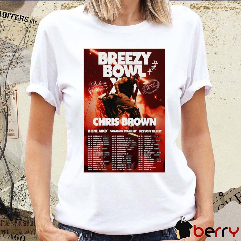 Poster Chris Brown 20 Year Stadium World Tour 2025 With Jhené Aiko Summer Walker Bryson Tiller t-shirt