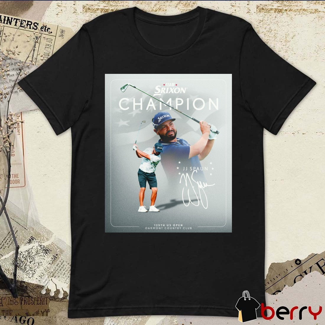 Poster J.J. Spaun Team Srixon Champion Oakmont Country Club 125th US Open Signature t-shirt