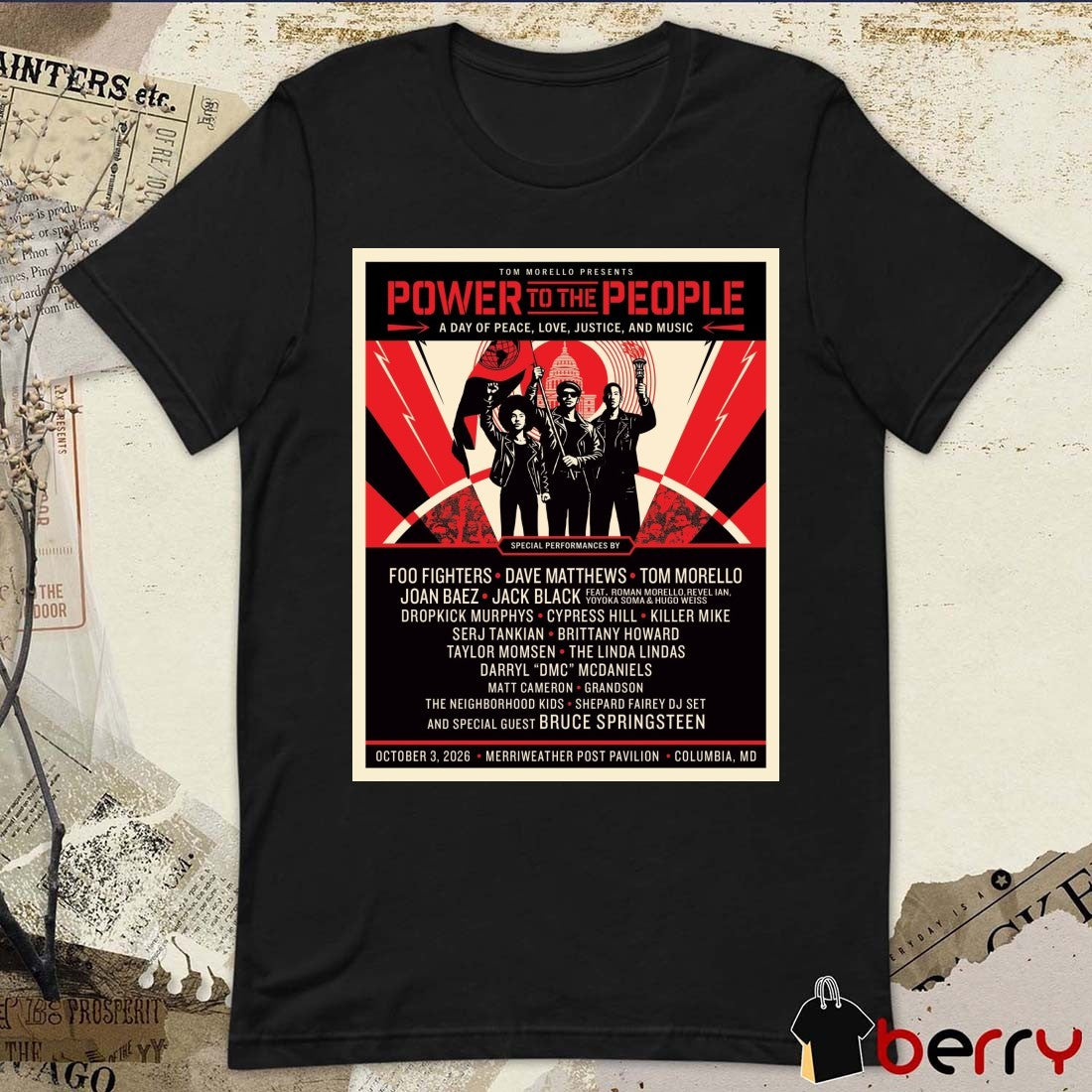Power to the People A Day Of Peace Love Justice And Music October 3, 2026 Merriweather Post Pavilion Columbia Poster t-shirt
