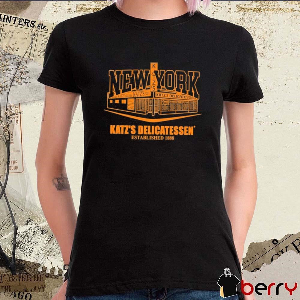 Rebecca Chasen Wearing Knicks X New York Katz’s Delicatessen Est 1888 t-shirt
