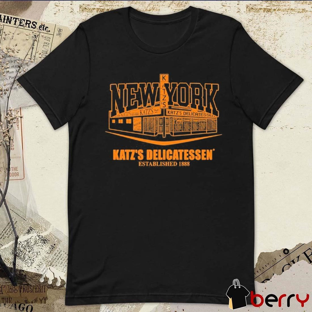 Rebecca Chasen Wearing Knicks X New York Katz’s Delicatessen Est 1888 t-shirt