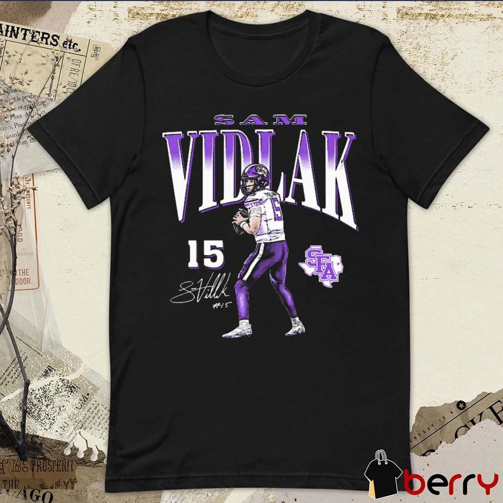 Sam Vidlak Stephen F. Austin Lumberjacks Football Cartoon Signature t-shirt