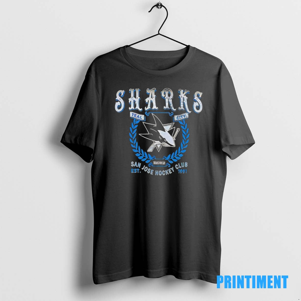 Official San Jose Sharks The Wild Collective Baggy Dolman Retro Black Tee Sweater