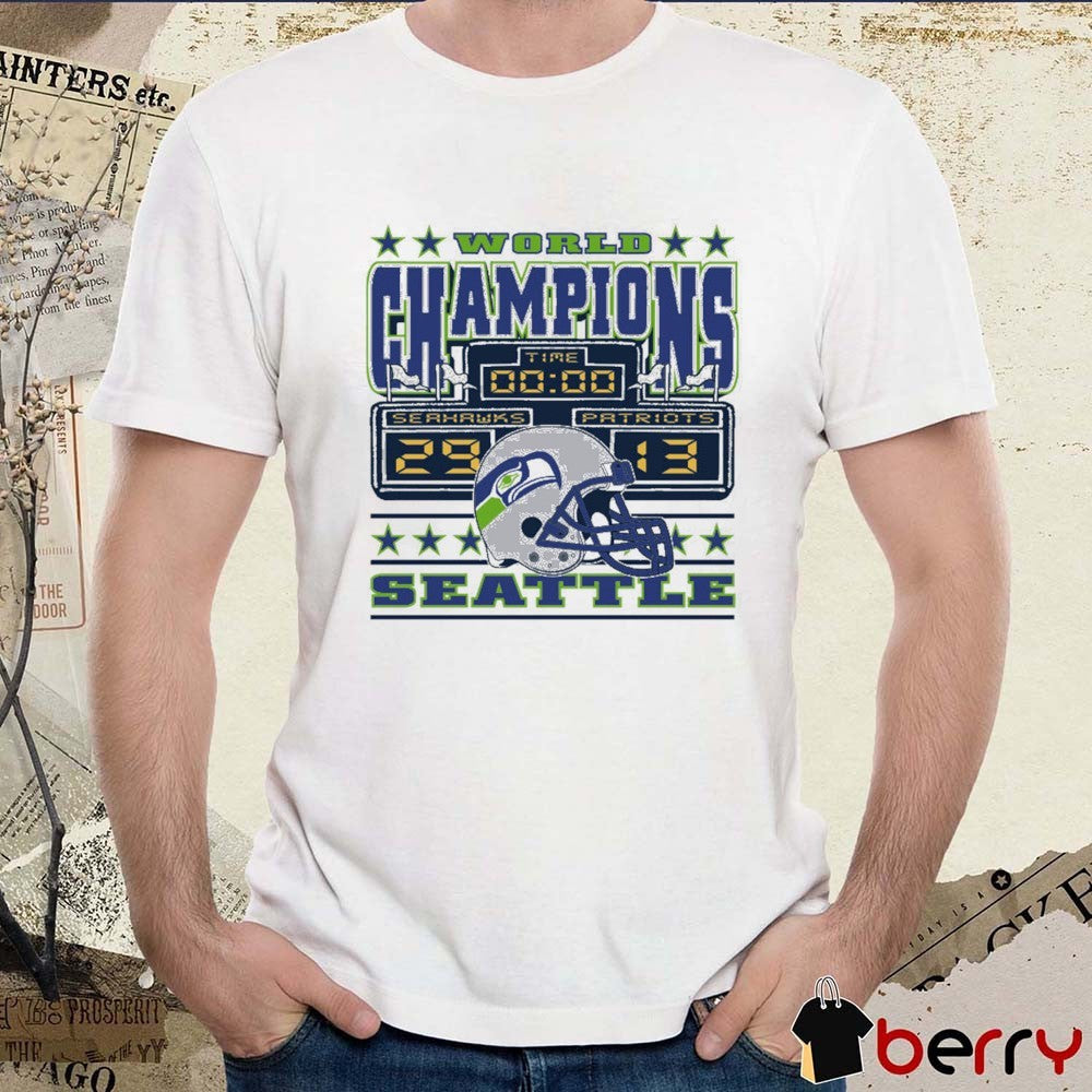 Seattle Seahawks Scoreboard World Champions Seahawks 29 Patriots 13 t-shirt