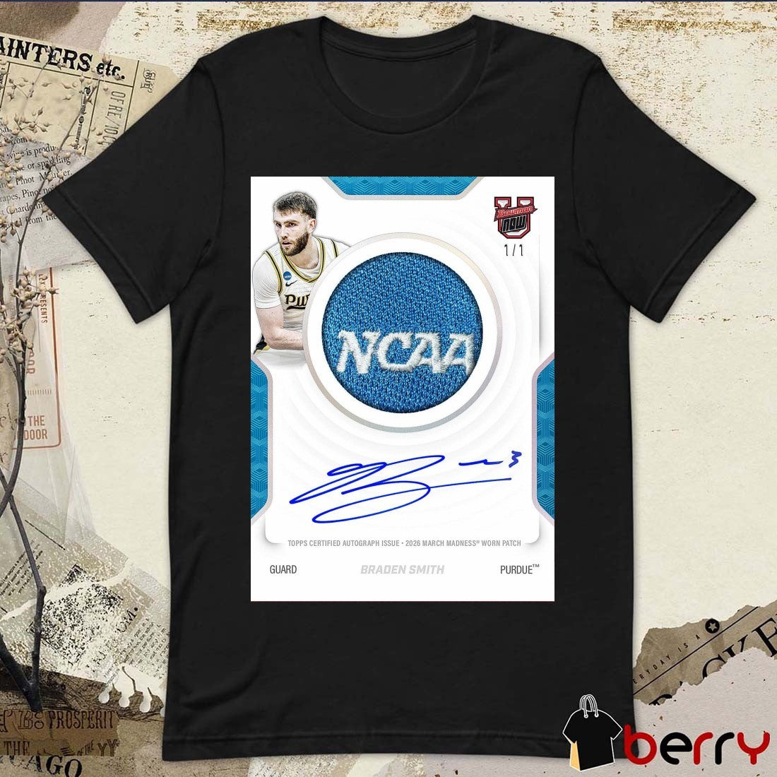 Topps Certified Autograph Issue 2026 March Madness Worn Patch Braden Smith Purdue t-shirt