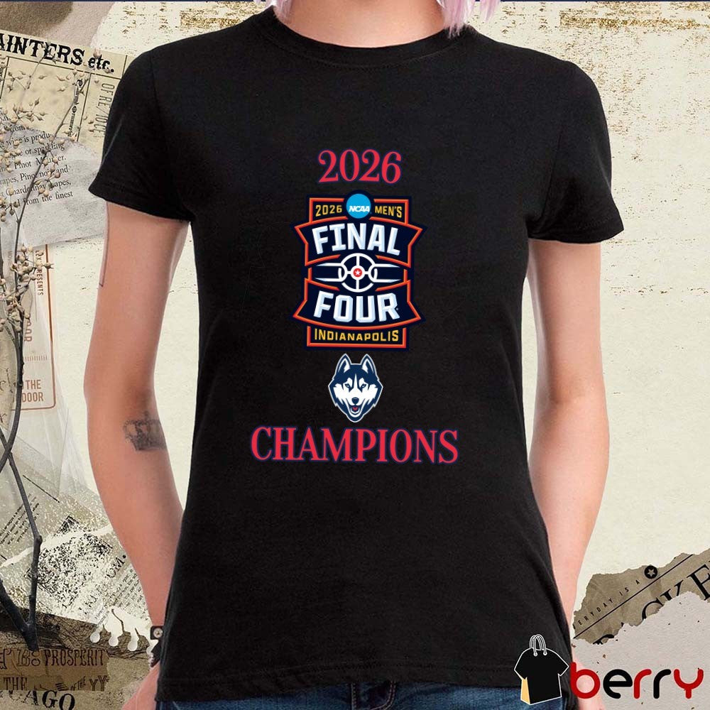 UConn Huskies 2026 NCAA Men’s March Madness Final Four Indianapolis Champions Logos t-shirt