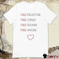 Yannou Wearing Free Palestine Free Congo Free Soudan Free World t-shirt