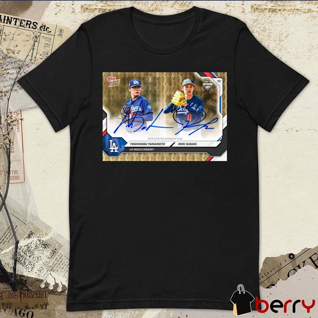 Yoshinobu Yamamoto and Roki Sasaki Los Angeles Dodgers Road to Opening Day Autograph Collector’s Box Topps NOW Signatures t-shirt