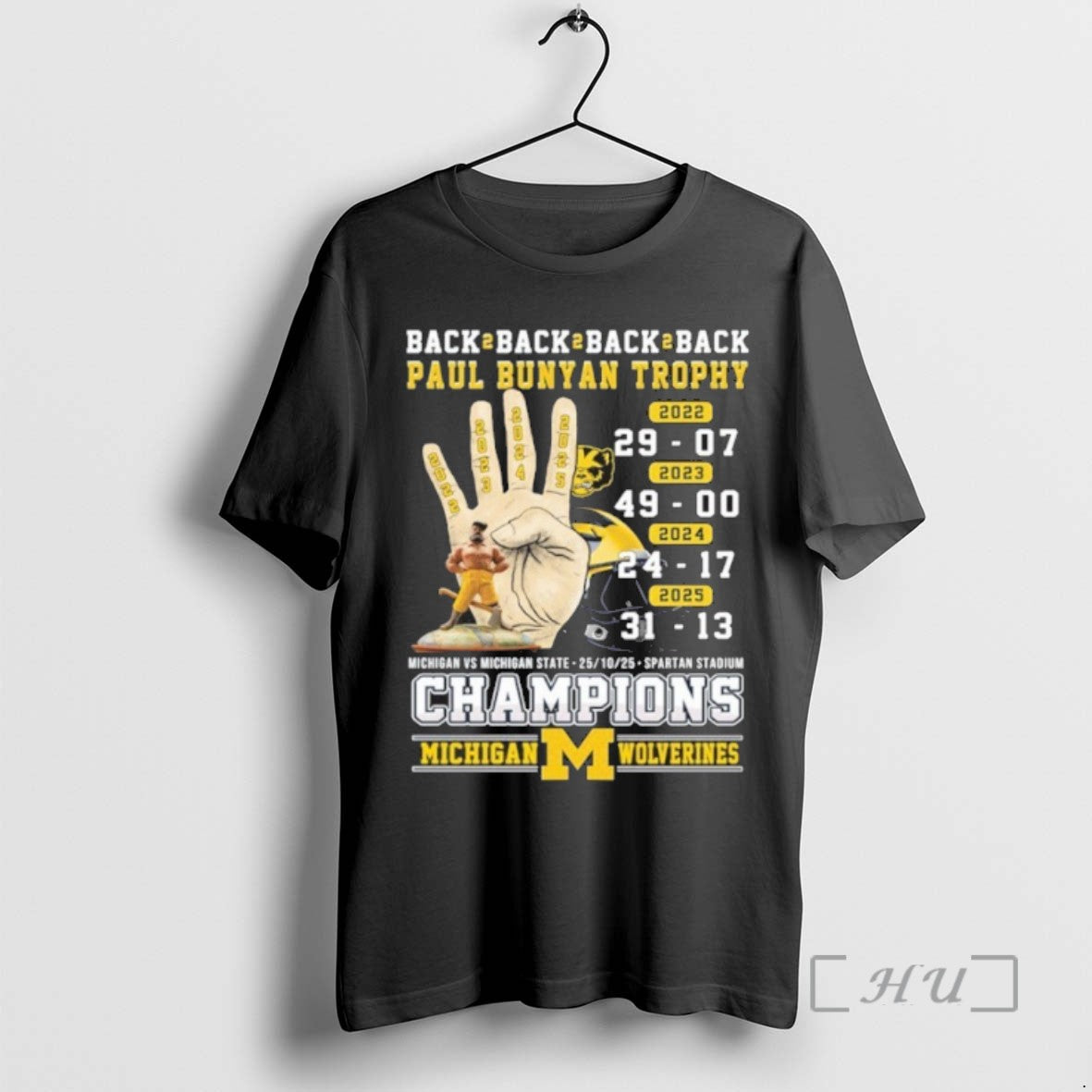 Officials Back 2 Back 2 Back 2 Back Paul Bunyan Trophy Champions Michigan Wolverines Tee