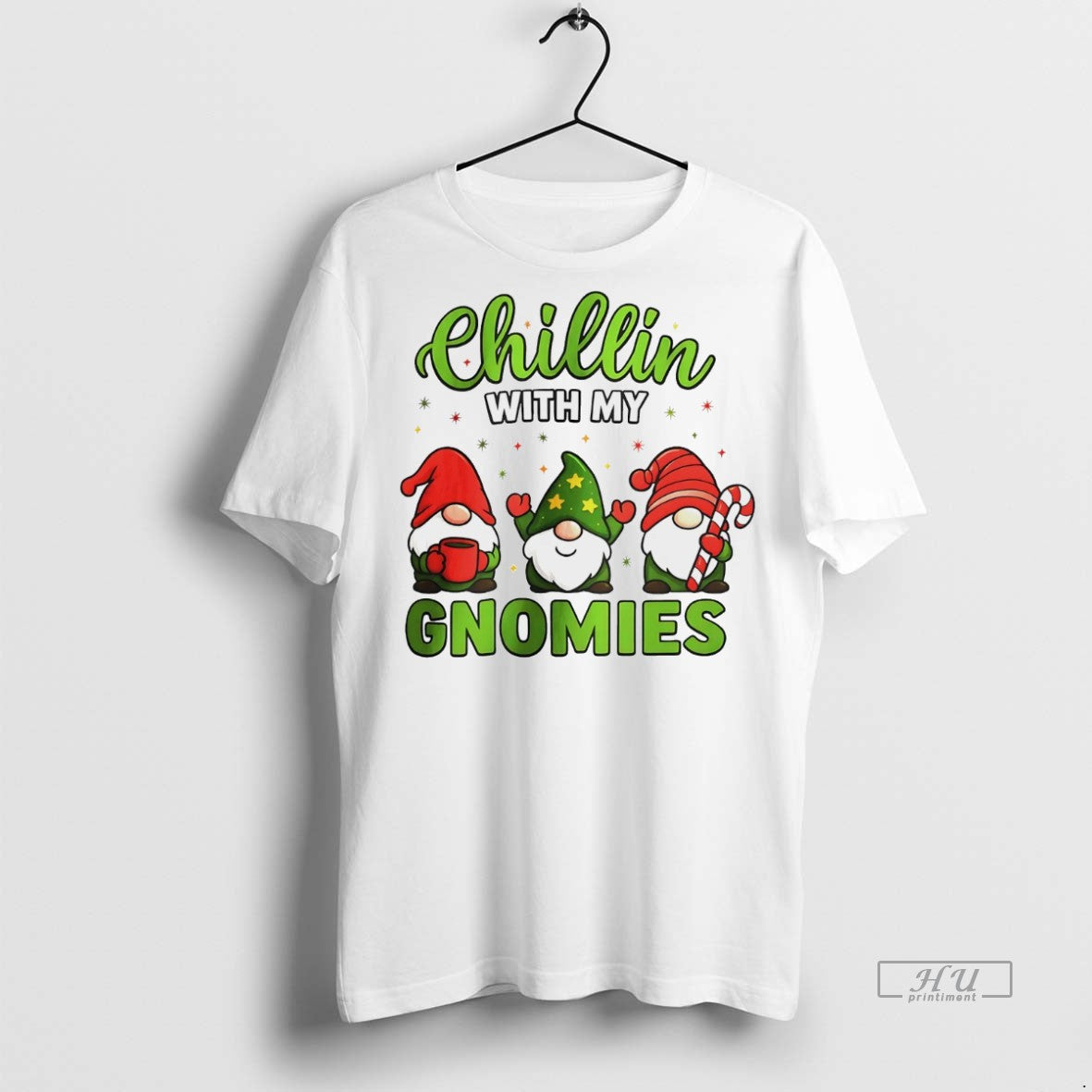 Officials Chillin With My Gnomies Christmas Candy Cane Gnome White Graphic Tee Shirt Sweater