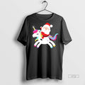 Officials Cute Santa Riding Unicorn Rainbow Christmas Graphic Tee Shirt Sweater