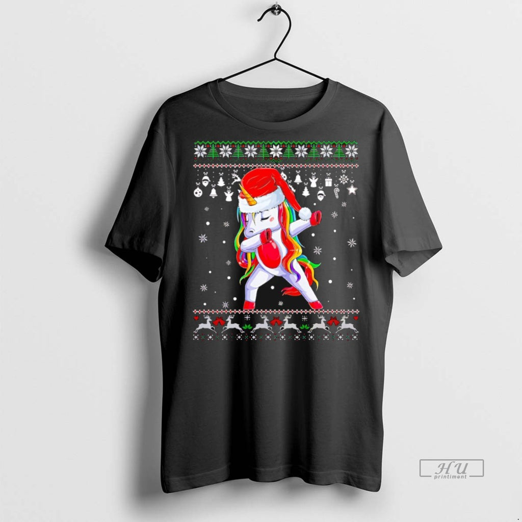 Officials Dabbing Unicorn In Santa Hat Ugly Christmas Graphic Tee Shirt Sweater