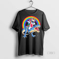 Officials Dabbing Unicorn Riding T Rex Under Rainbow Christmas Graphic Tee Shirt Sweater