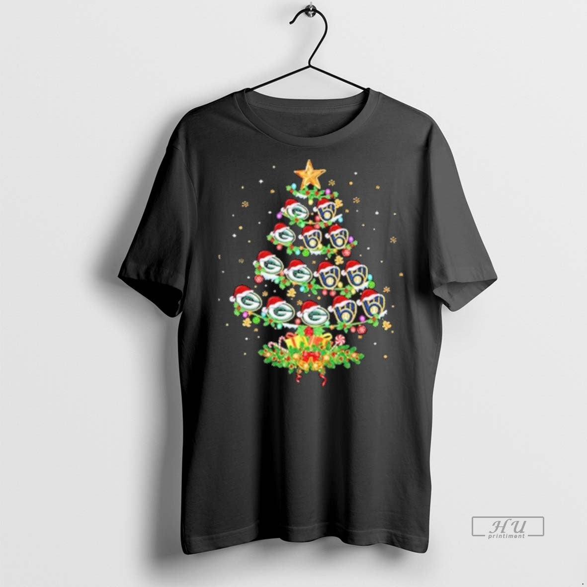 Officials Green Bay Packers And Milwaukee Brewers Christmas Tree Two Teams Premium Tee Shirt Sweater