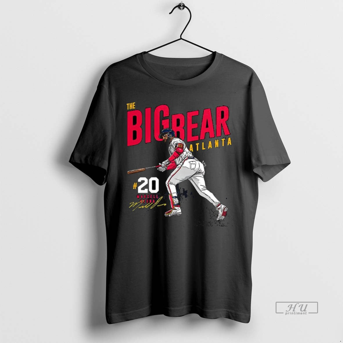 Officials Marcell Ozuna Atlanta Braves Baseball The Big Bear Signature Graphic Tee Shirt Sweater