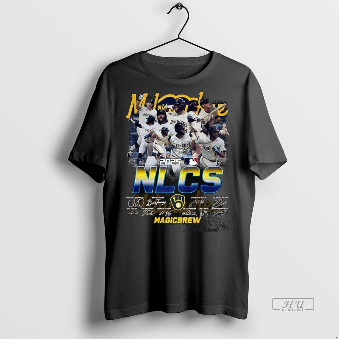Officials Milwaukee Brewers Nlcs 2025 Player Collage Signature Graphic Tee Shirt Sweater