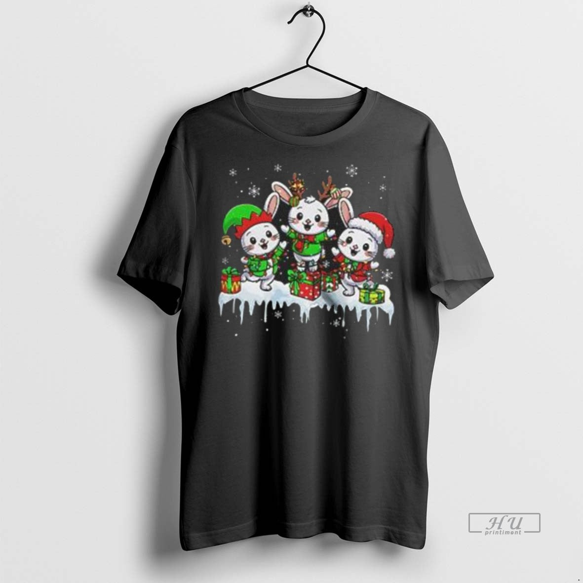 Officials Three Elf Reindeer Santa Rabbits Lovely Christmas Lights Animal Premium Tee Shirt Sweater