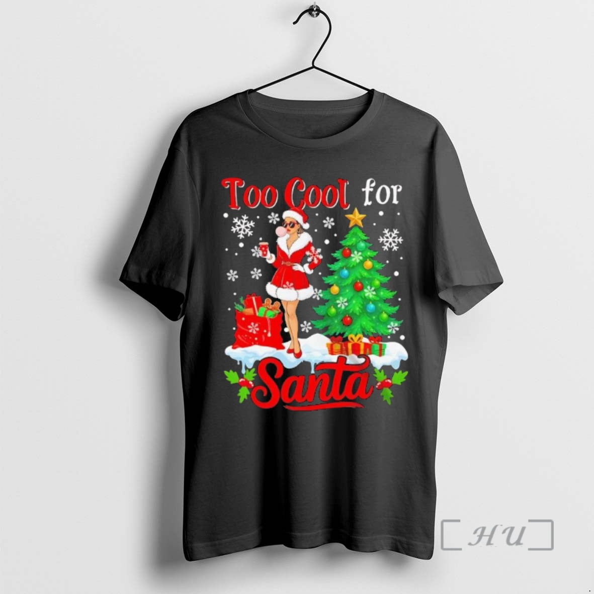 Officials Too Cool For Santa Merry Christmas Santa Women Drink Coffee Black Premium T Shirts