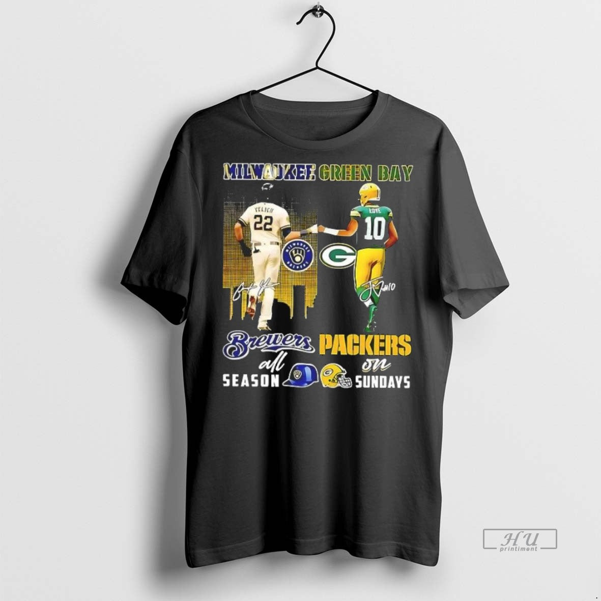 Officials Yelich Milwaukee Brewers All Season X Love Green Bay Packers On Sundays Skyline Tee