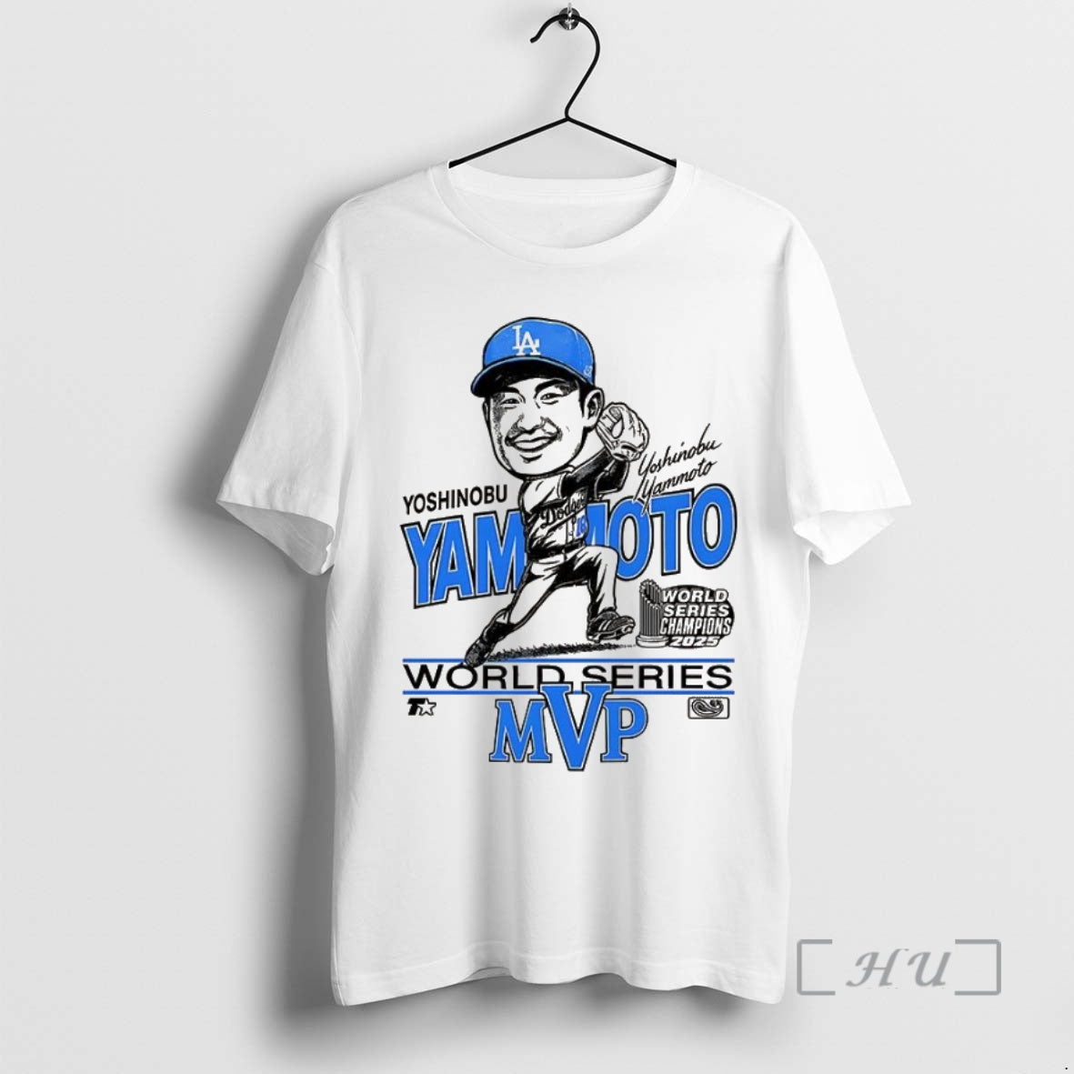 Officials Yoshinobu Yamamoto Los Angeles Dodgers World Series Champions 2025 Mvp Caricature Premium T Shirts