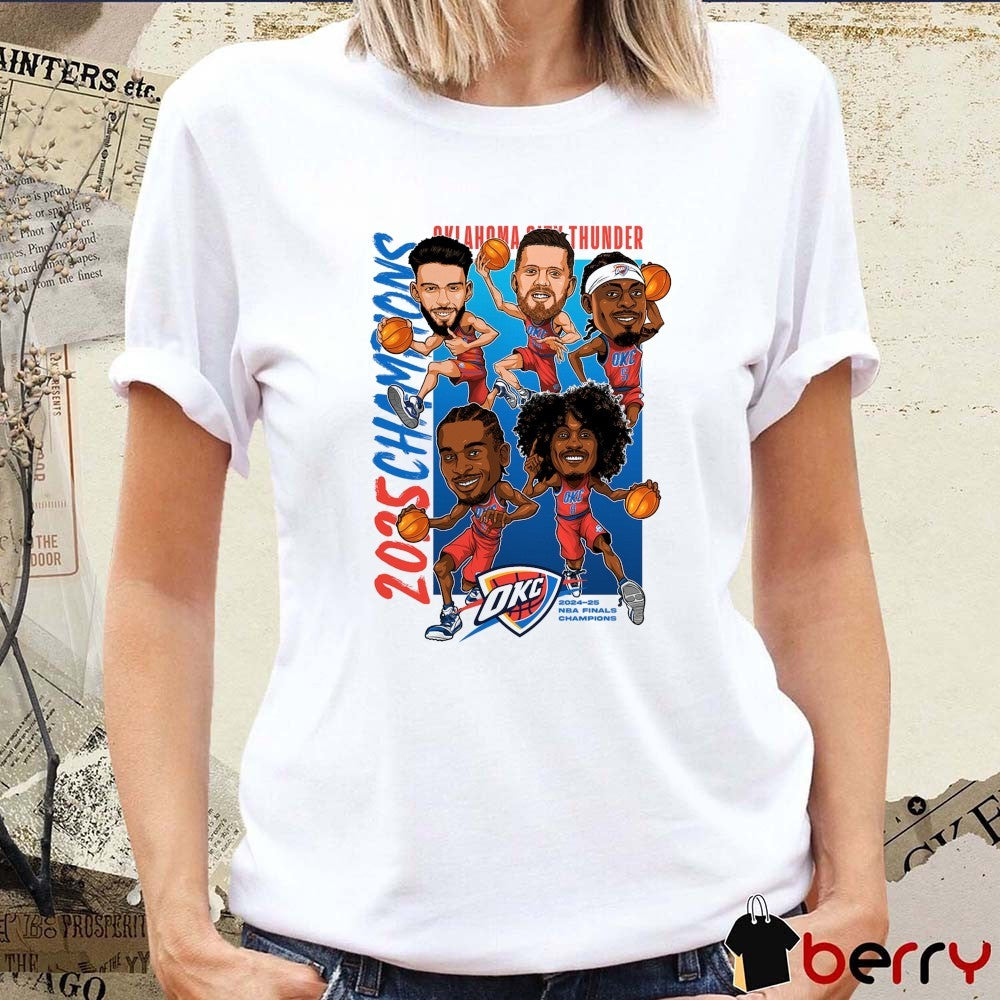 Oklahoma City Thunder Basketball 2024-25 Finals Champions Caricatures Roster shirt