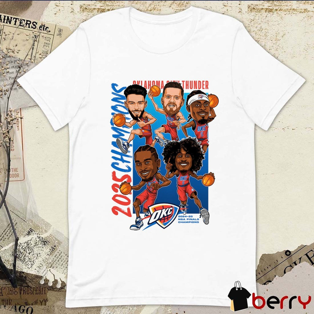 Oklahoma City Thunder Basketball 2024-25 Finals Champions Caricatures Roster shirt