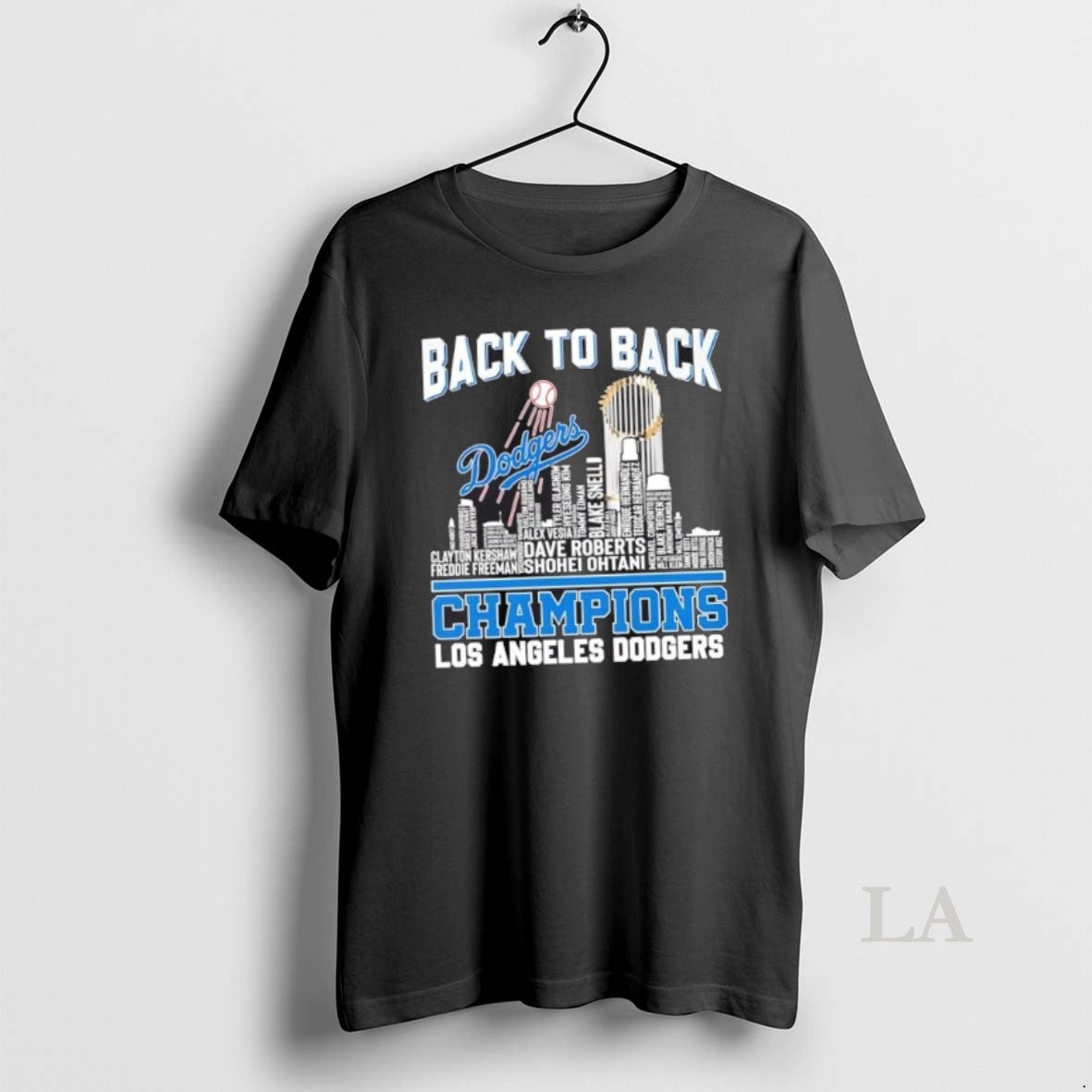 Original Back To Back Champions Los Angeles Dodgers All Names City Skyline