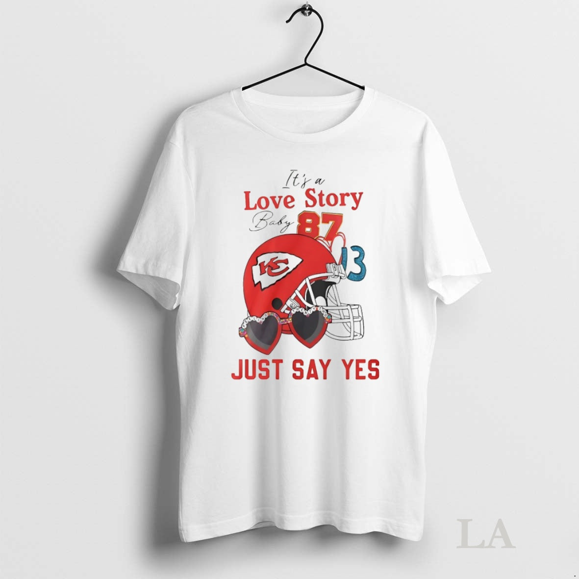 Original Kansas City Chiefs Its A Love Story Baby Just Say Yes Helmet Tee Sweater